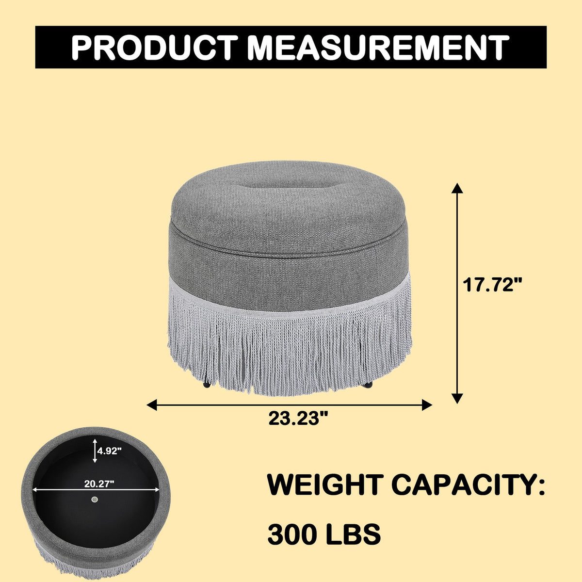 Round Storage Ottoman With Tassel, Decorative Accent Pouf For Living Room