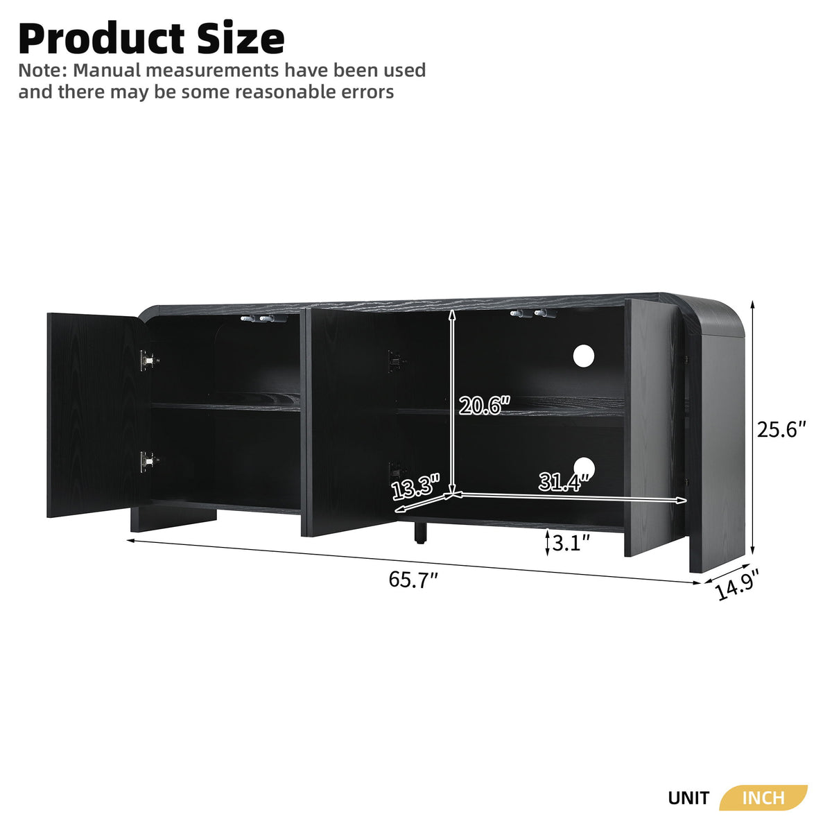 Mueble para TV de borde curvo con gabinetes grandes