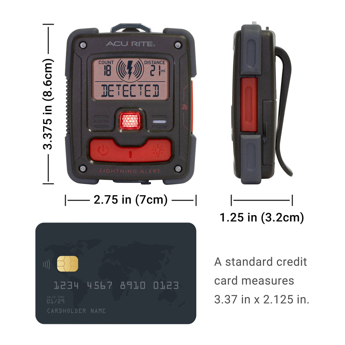 AcuRite - Portable Lightning Detector (up to 25 miles) with Audible Alert, Strike Counter, and Belt Clip - Black