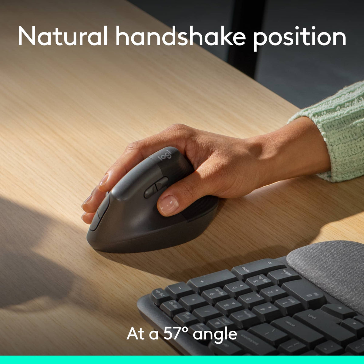 Logitech - Wave Keys and Lift Vertical Mouse Wireless Ergonomic Keyboard and Mouse Bundle with Cushioned Palm Rest - Graphite