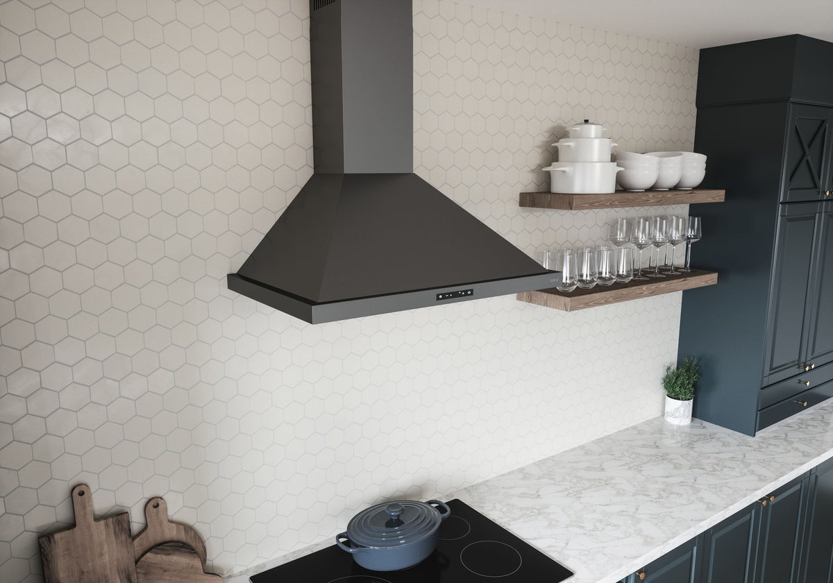Zephyr - 36 inches - Convertible - Wall Range Hood - Black Stainless Steel