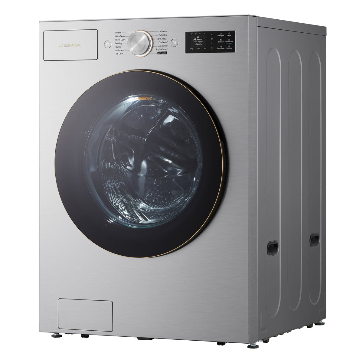 LG - SIGNATURE 5.8 Cu. Ft. Mega Capacity High-Efficiency Stackable Smart Front Load Washer with Steam and ezDispense - Platinum Steel