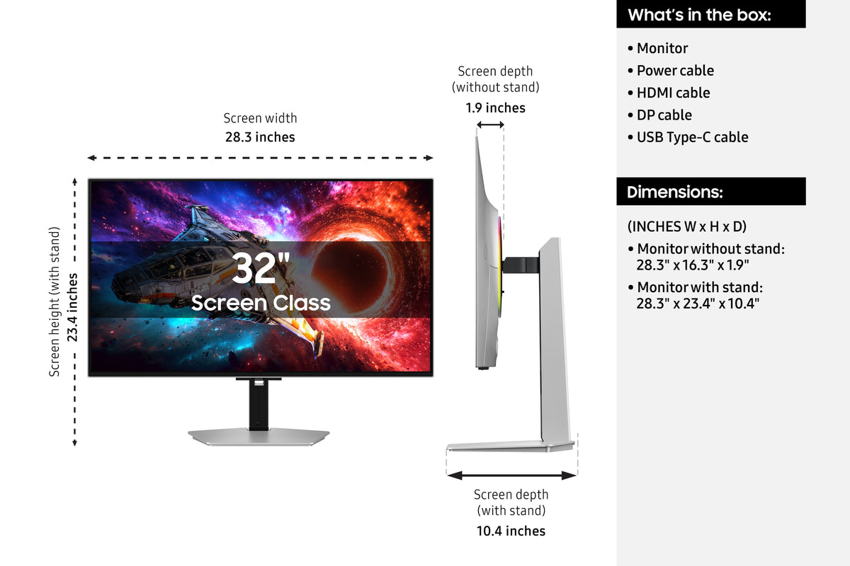 Samsung - 32" Odyssey OLED G8 (G80SH) 4K UHD 240Hz 0.03ms glare free Gaming Monitor with HDR 400 (USB-C (98W), HDMI, DisplayPort) - Silver