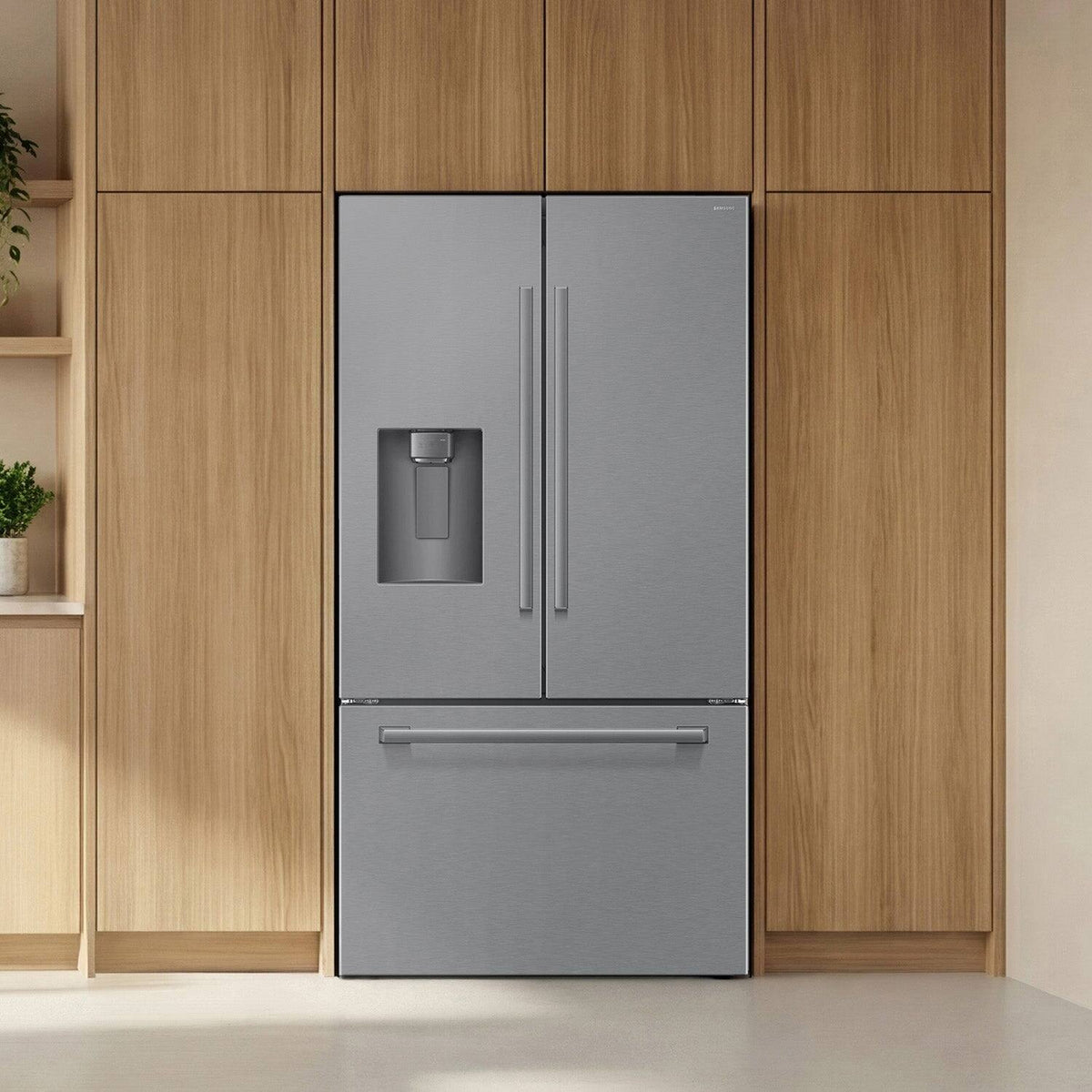 Samsung - 36 in. Wide Bespoke AI 29 cu. ft. 3-Door French Door Refrigerator with Zero Clearance Fit & Dual Auto Ice Maker - Stainless Steel