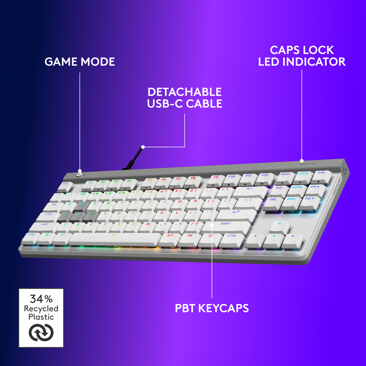 Logitech - G515 RAPID TKL Wired Mechanical Analog Low-Profile Switch Gaming Keyboard with LIGHTSYNC RGB - White