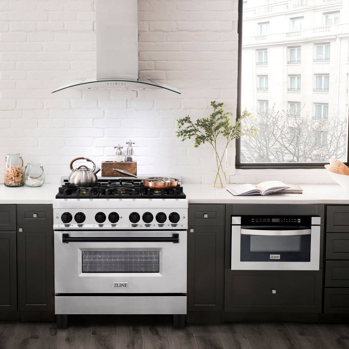 ZLINE - 36 in. Wide 6 Burner Autograph Legacy Dual Fuel Range with Matte Black Accents (RAZ-36-MB) - Stainless Steel/Matte Black Accents