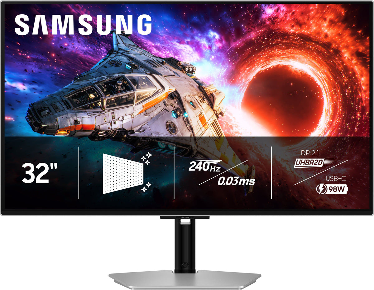 Samsung - 32" Odyssey OLED G8 (G80SH) 4K UHD 240Hz 0.03ms glare free Gaming Monitor with HDR 400 (USB-C (98W), HDMI, DisplayPort) - Silver