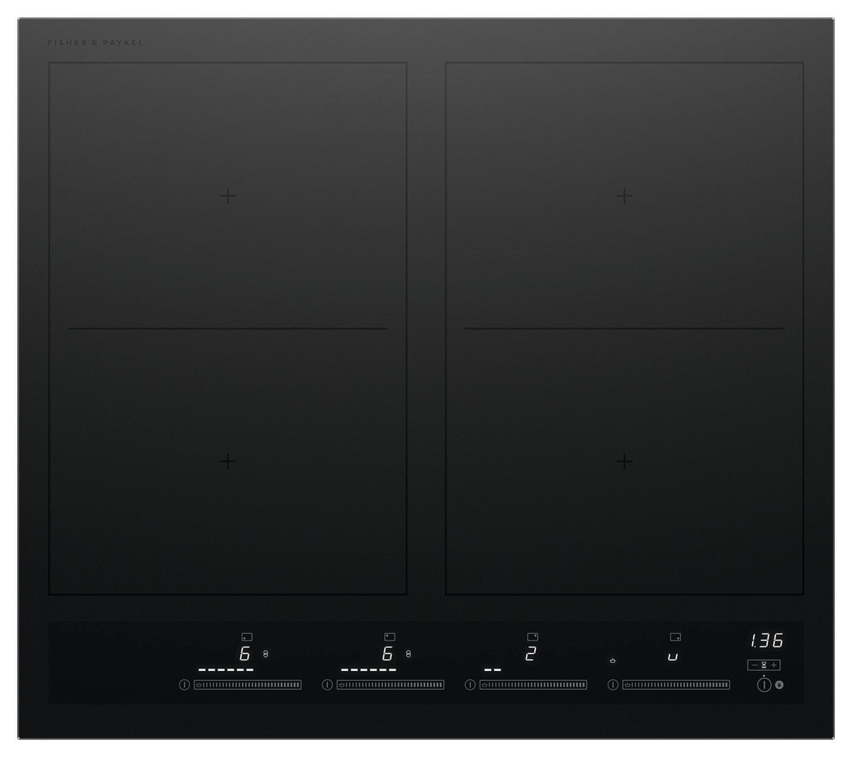 Fisher & Paykel - 24 in. Wide 4 Element Built-in Electric Cooktop, 4 Zones with SmartZone - Black