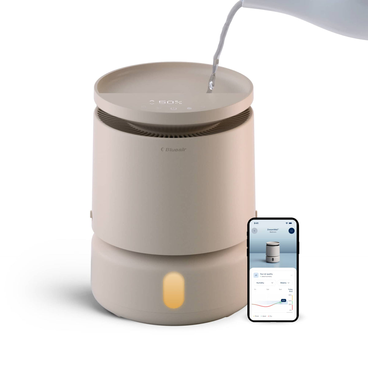 Blueair - Smart Dreamwell Evaporative Humidifier, 1-Gallon Tank, Mist & Mold Free, 596 sq ft - Beige