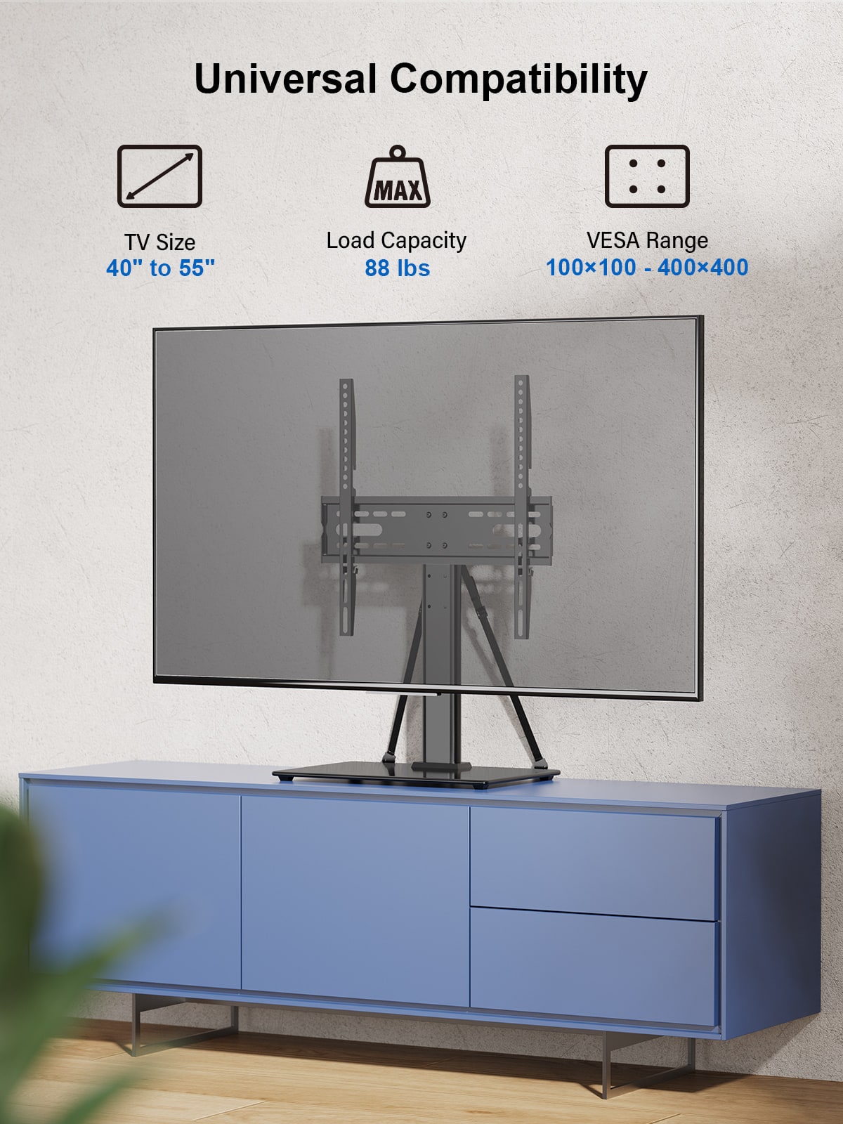 ErgoAV - Tabletop TV Stand for 40" to 55" TVs - Black