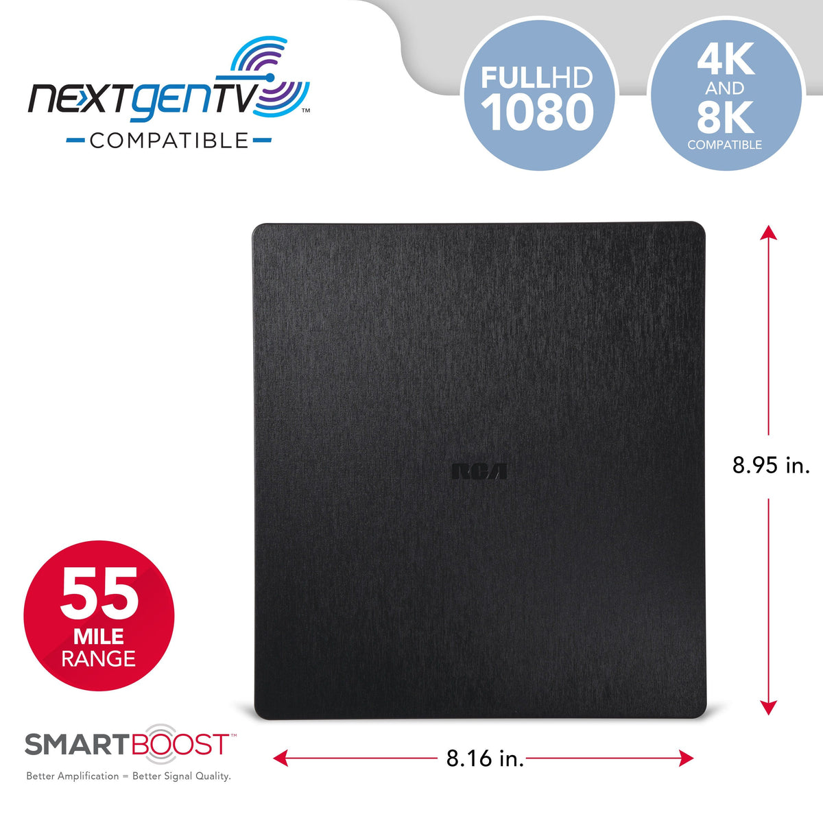 RCA - Indoor Flat Amplified HDTV Antenna - Black