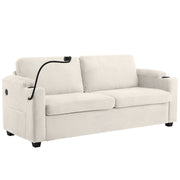 Sofá cama de dos plazas con colchón de tamaño completo, 2 puertos USB, 2 portavasos, 2 bolsillos laterales y soporte para teléfono