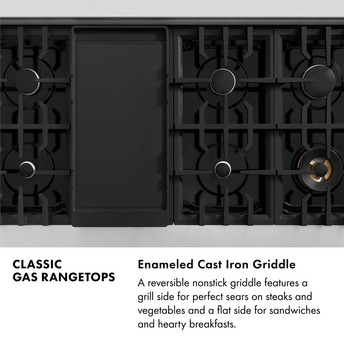 ZLINE - 48 in. Slide-In Classic Gas Rangetop with 8 Brass Burners and Porcelain Cooktop in Stainless Steel - Stainless Steel