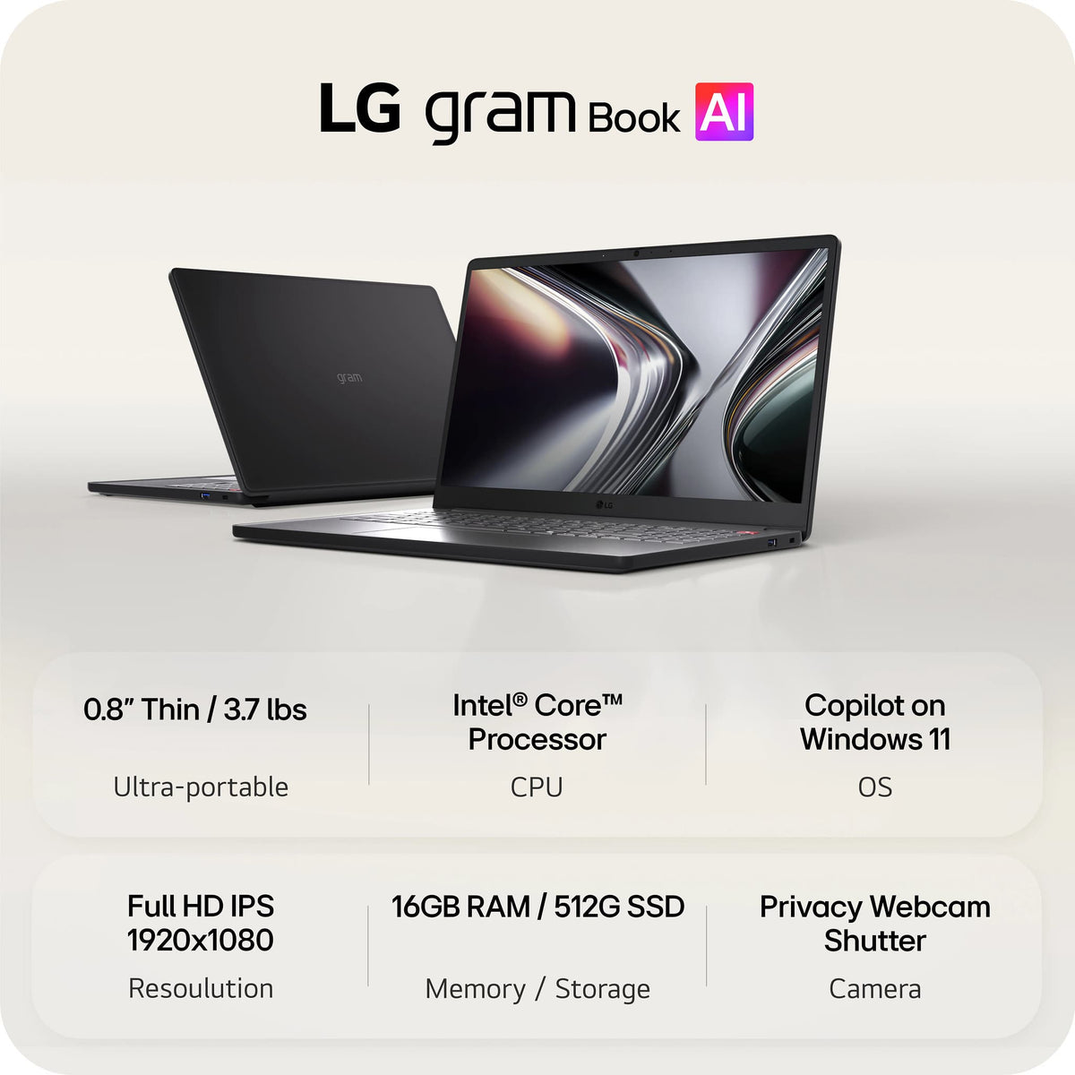 LG - gram Book 15" 2K Touchscreen Laptop - Intel Core Ultra 5 Processor 115U - 16GB RAM - 512GB SSD - Black