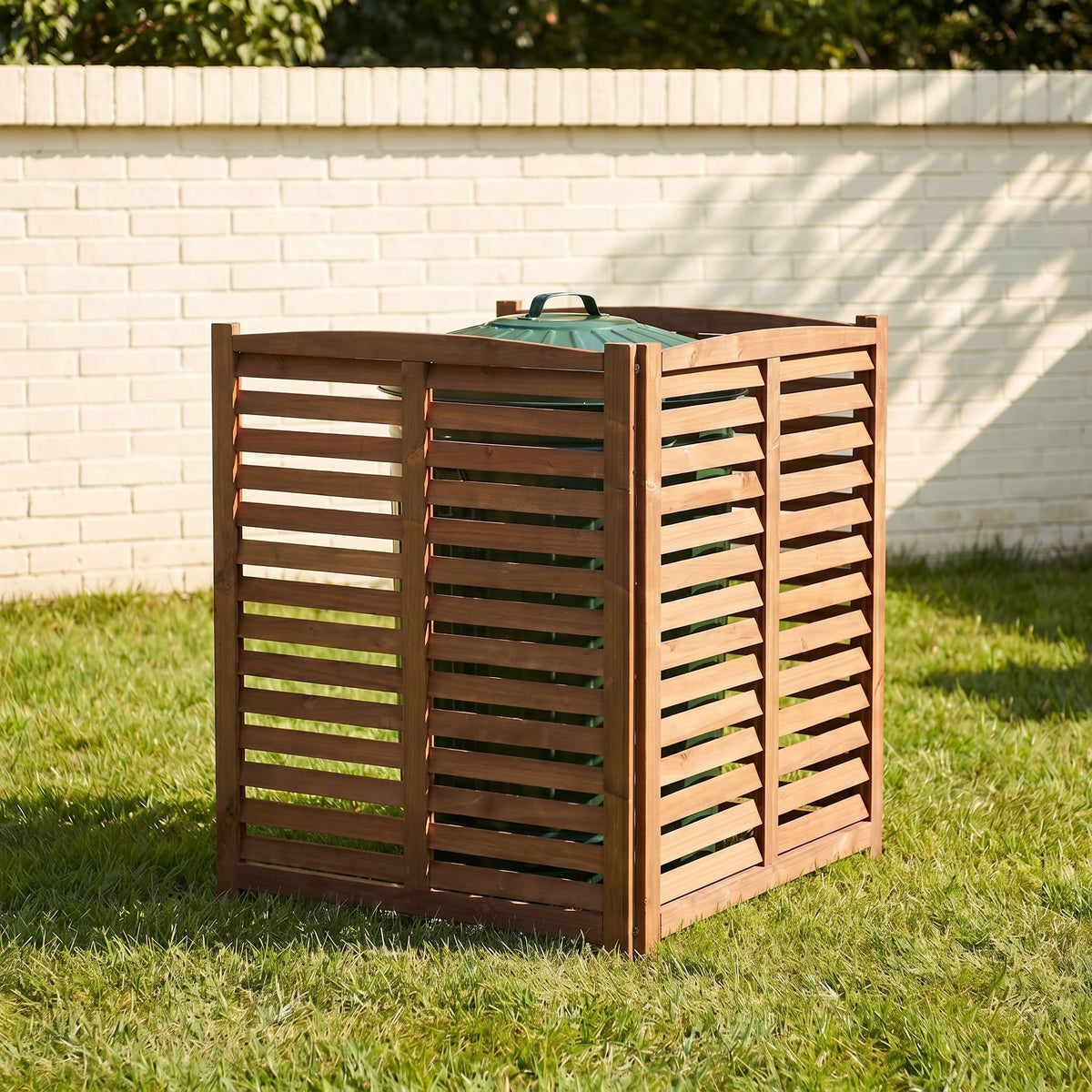 Valla de madera de 3 paneles para unidad de aire acondicionado exterior