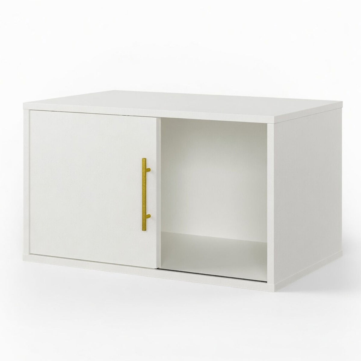 Organizador de almacenamiento en cubos con puerta corredera, estantería modular apilable y gabinete de almacenamiento - Blanco