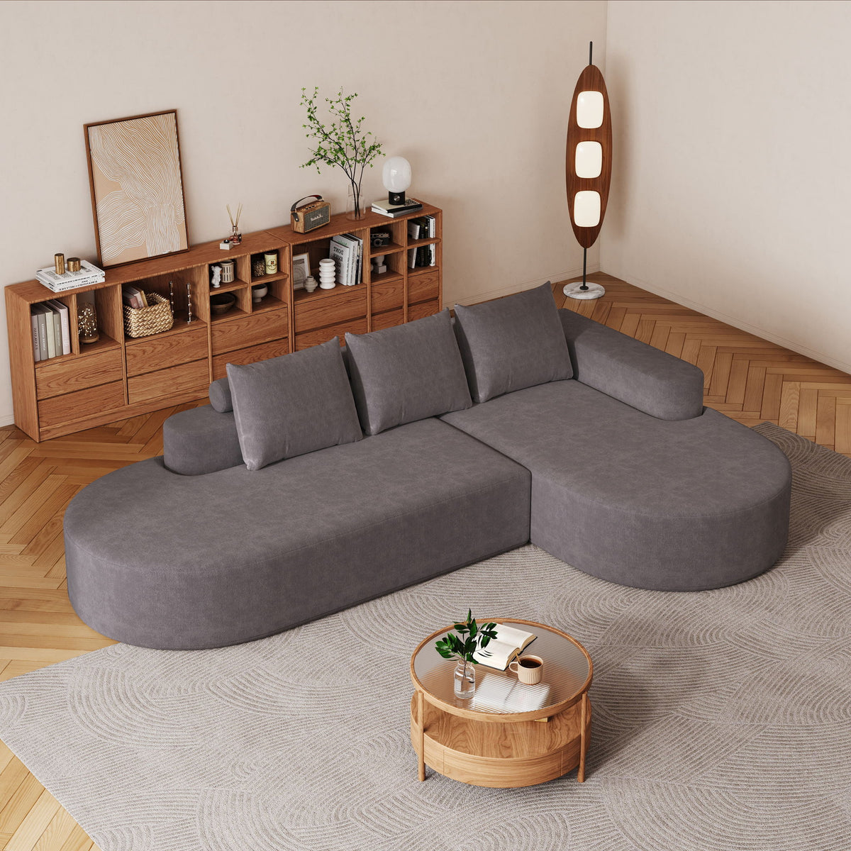 Sofá Curvo Moderno, Juego Seccional Modular en Forma de L Con 3 Almohadas