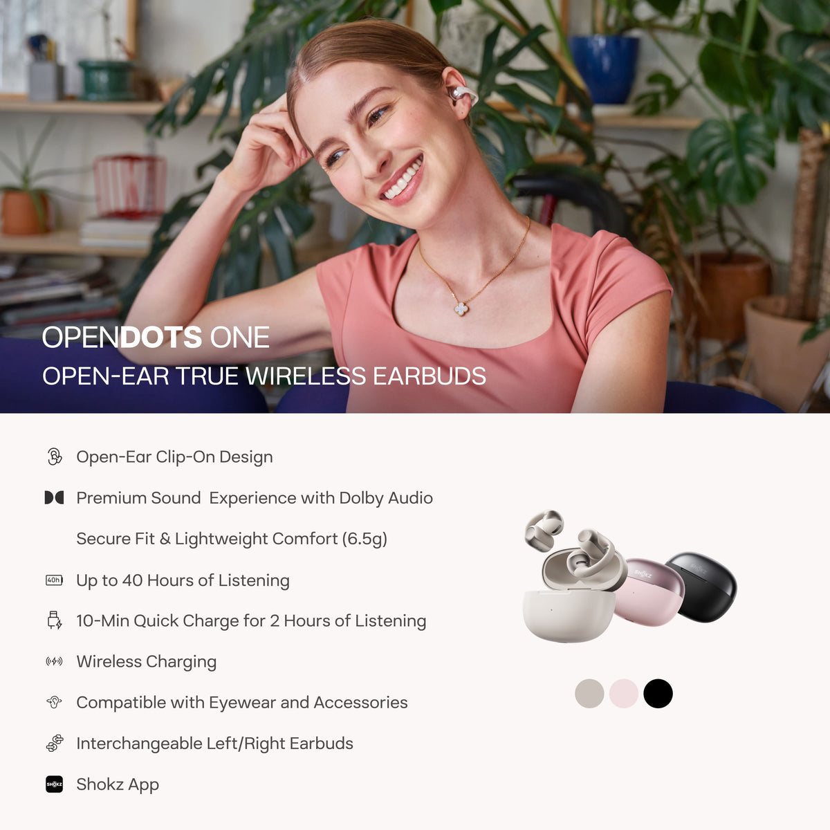Shokz - OpenDots ONE Open-Ear Clip-On True Wireless Bluetooth Earbuds - Black