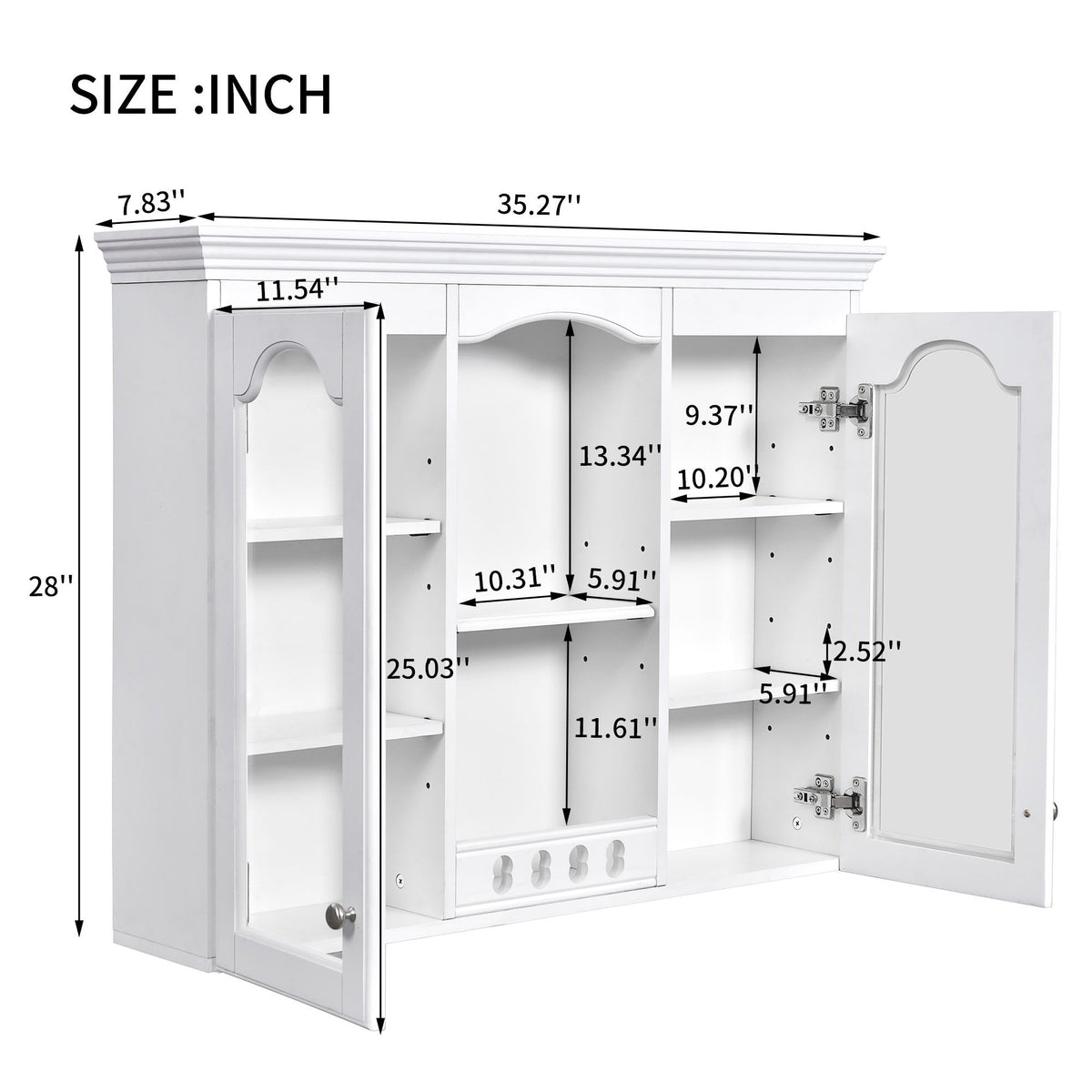 Wall-Mounted Medicine Cabinet With 2 Glass Doors, Adjustable Shelves - White