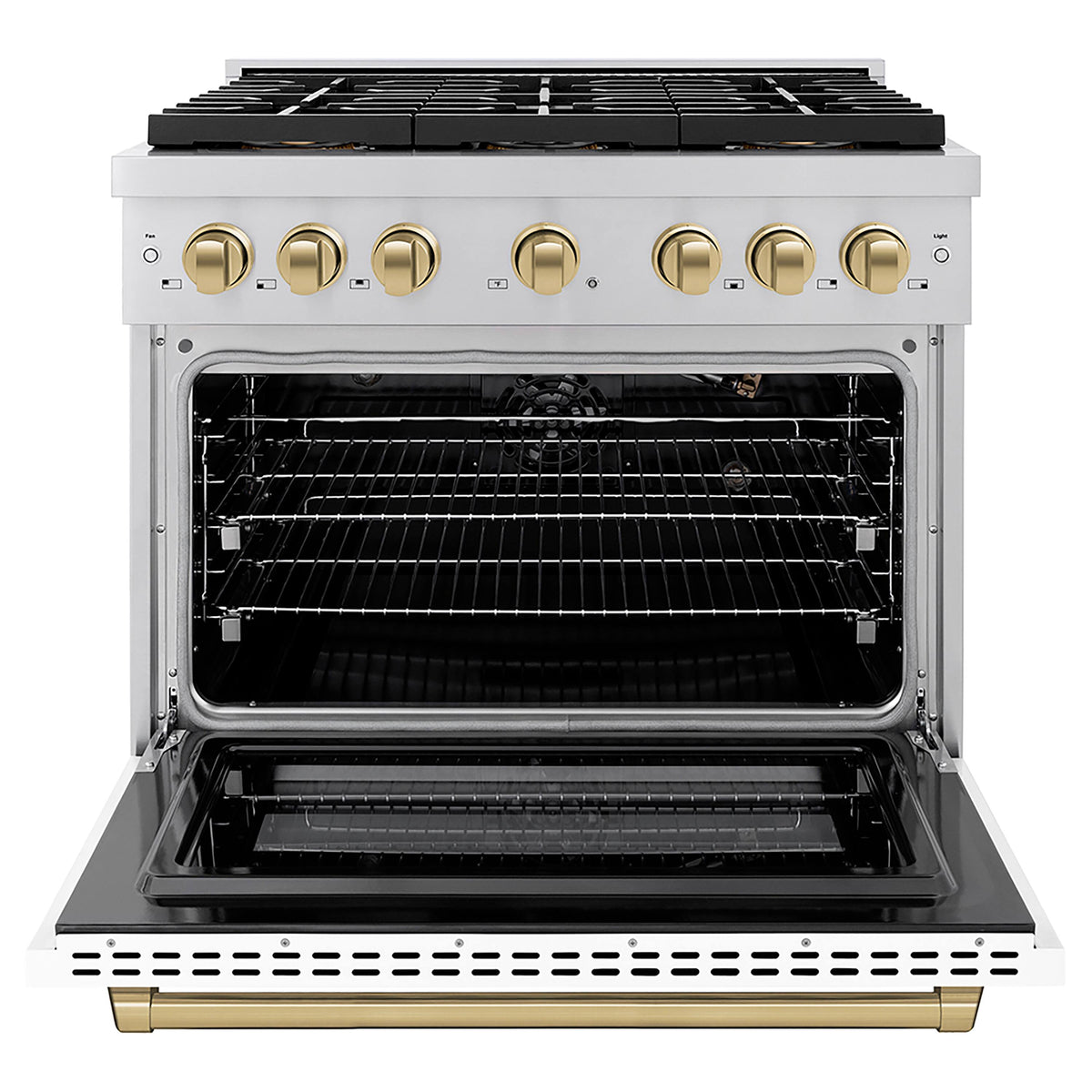 ZLINE - 36 in. Wide 6 Burner Autograph Paramount Gas Range with DuoPro Burners w/ White Door & Bronze Accents (PSGRZ-WM-36-CB) - Stainless Steel with White Matte Door