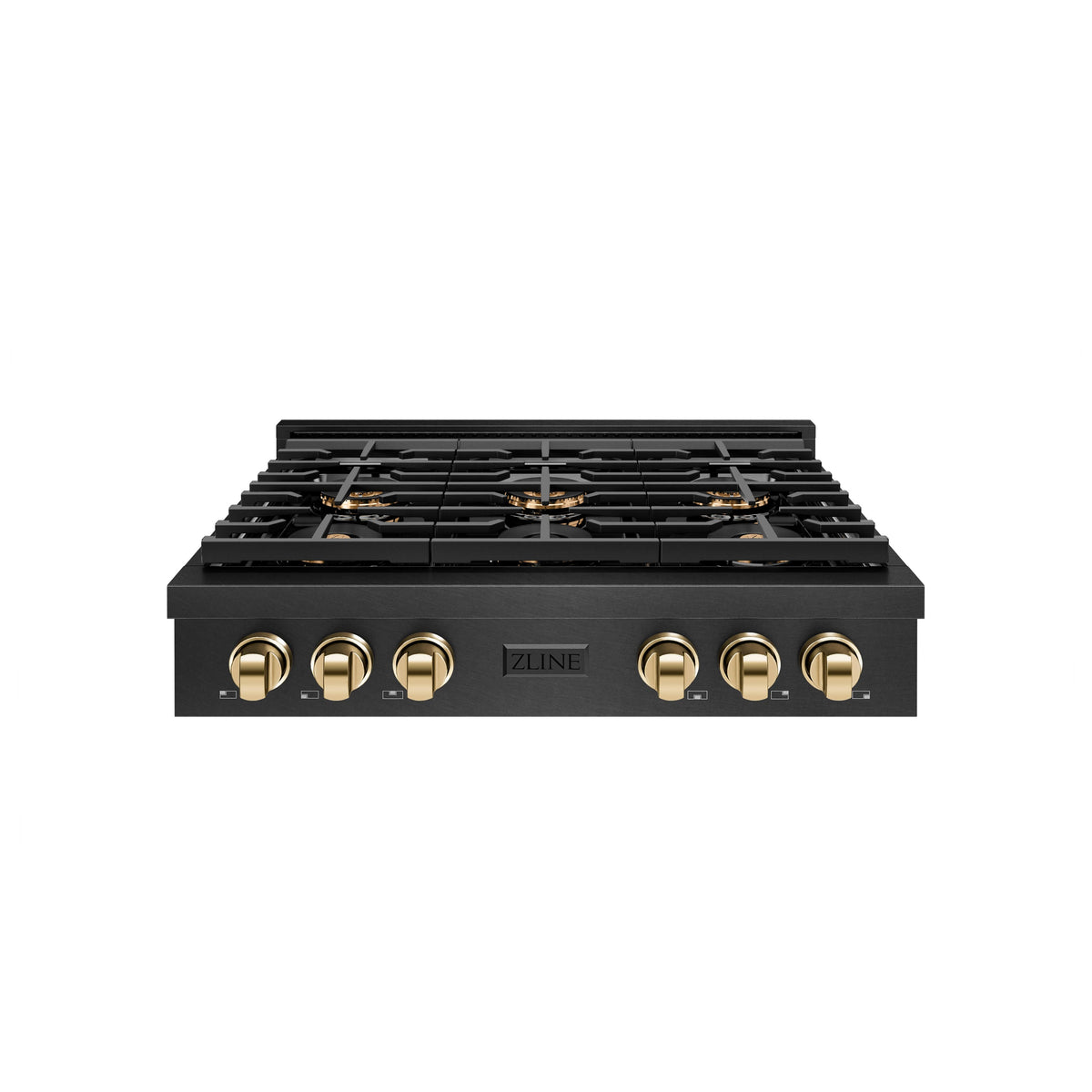 ZLINE - 36 in. Wide 6 Burner AutographParamount DuoPro Gas Rangetop in Black Satin Steel and Gold Accents (PSRTBSZ-36-G) - Black Satin Stainless Steel