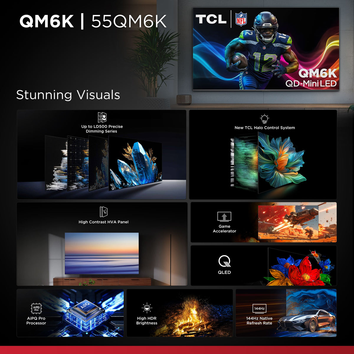 TCL - 55" QM6K Series 4K UHD HDR QD Mini LED Smart TV with Google TV (2025)