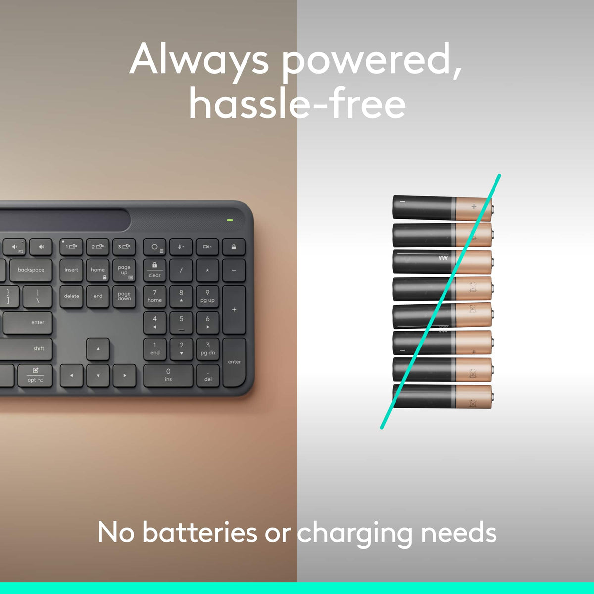 Logitech - Signature Slim Solar+ K980 For Business Full-Size Wireless Scissor Low-Profile Switch Keyboard with Solar Charging - Graphite