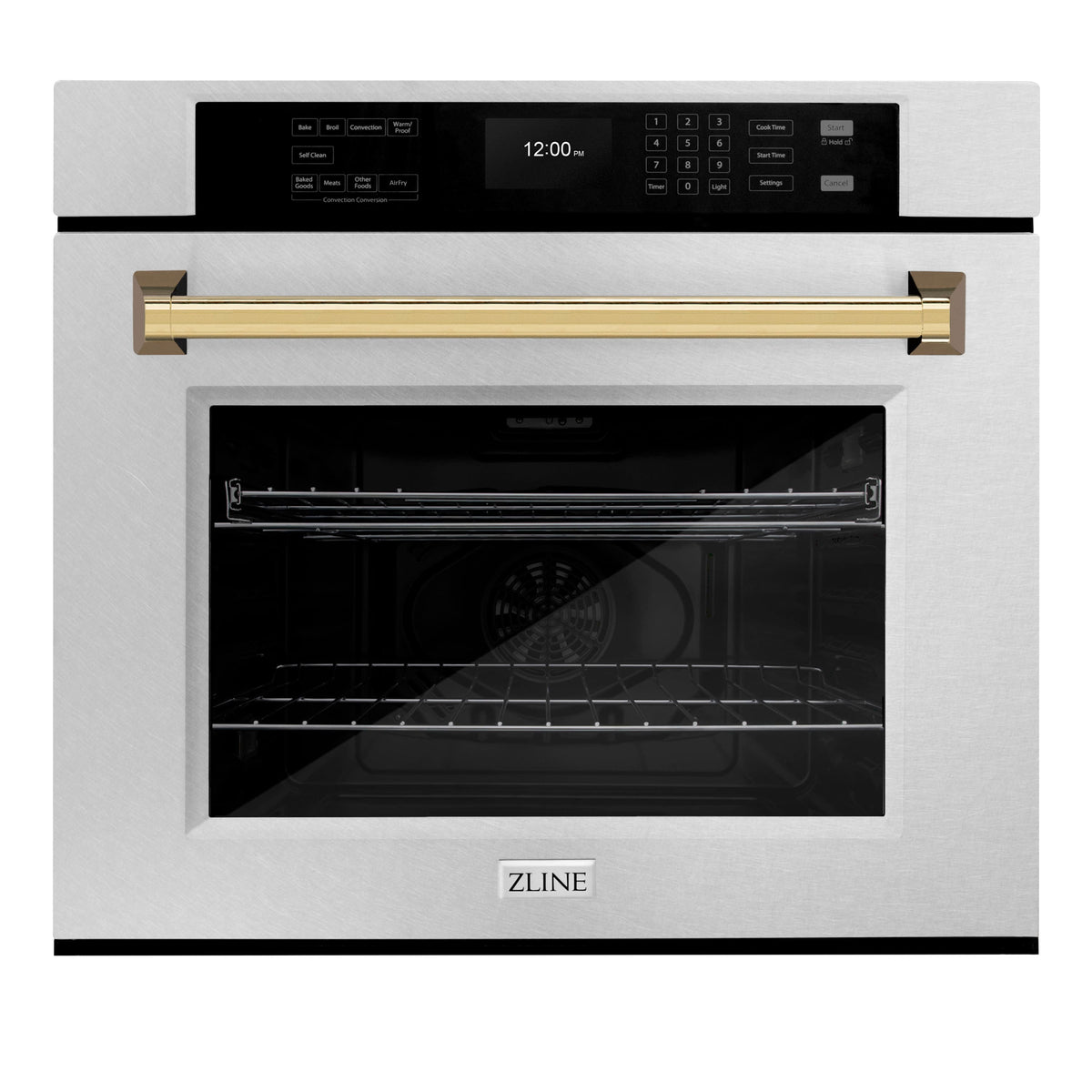 ZLINE - 30 in. Autograph Wall Oven w/ Air Fry w/ Gold Handle - Satin Stainless Steel