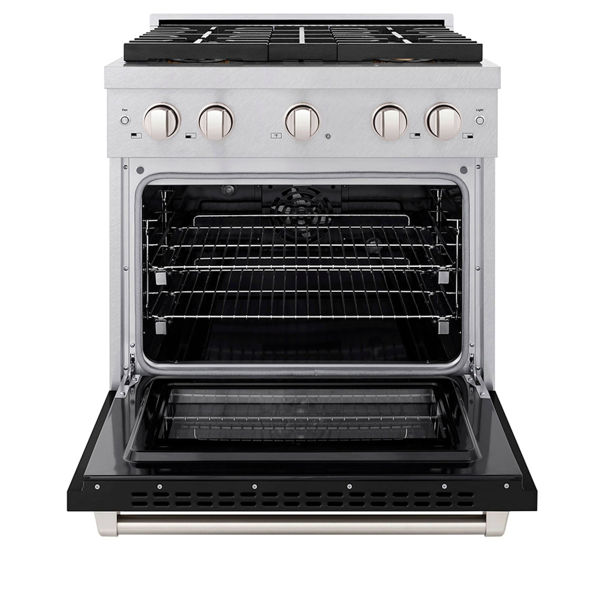 ZLINE - 30 in. Wide 4 Burner 4.2 cu. ft. Freestanding Paramount Dual Fuel Range with DuoPro Cooktop - Satin Steel/Black Matte