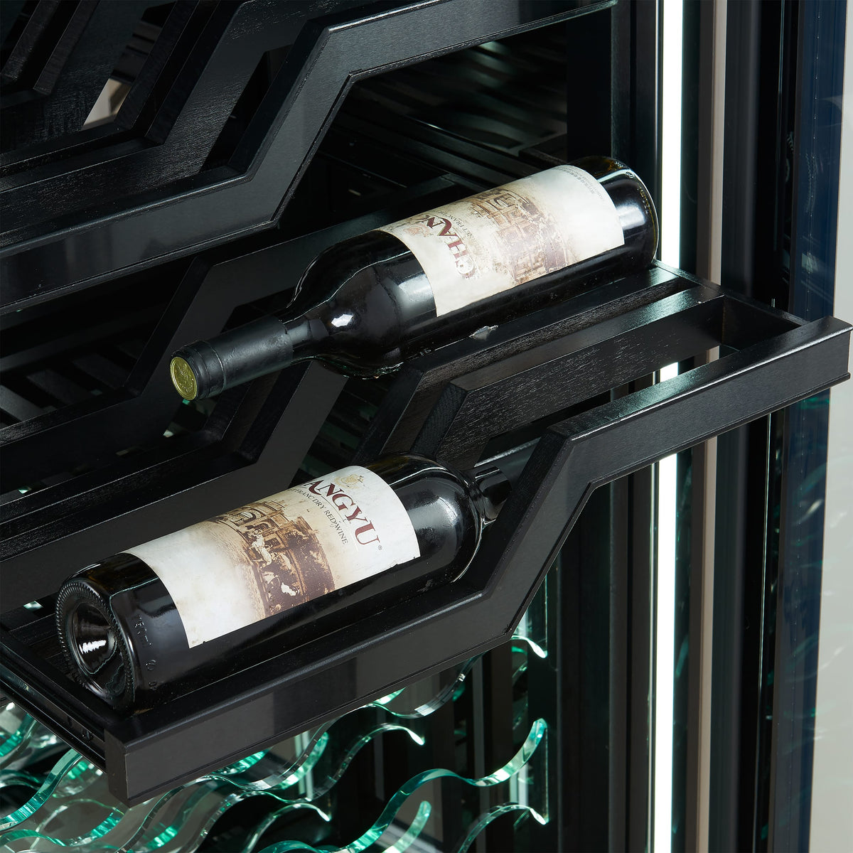 Forno Appliances - Abruzzo 102-Bottle Freestanding Dual Zone Wine Cellar with Green Acrylic Holders & Black Shelves - Stainless Steel
