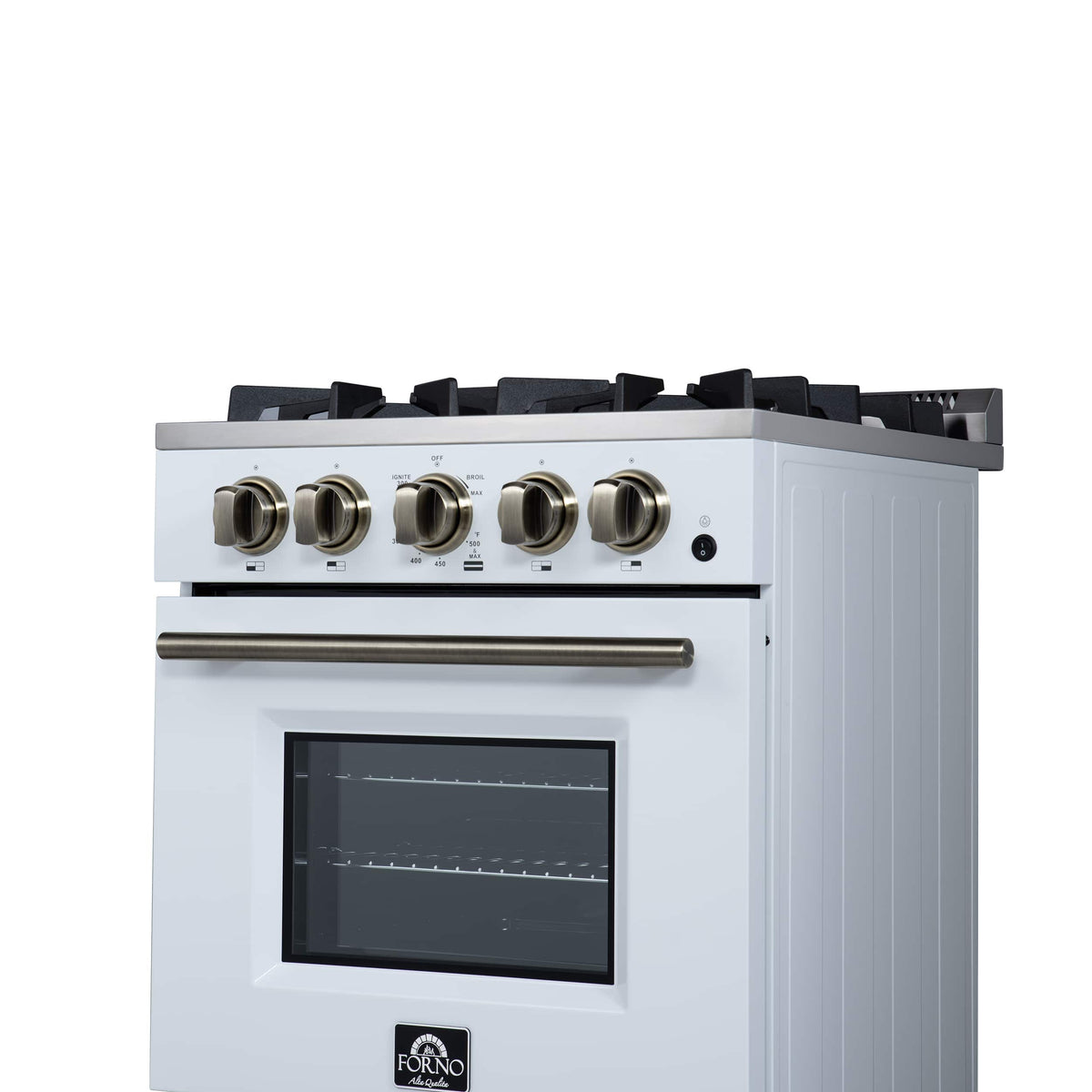 Forno Appliances - 24 in. Wide 4 burner Breno 2.3 Cu. Ft. Freestanding Gas Range with Antique Brass Accents - White