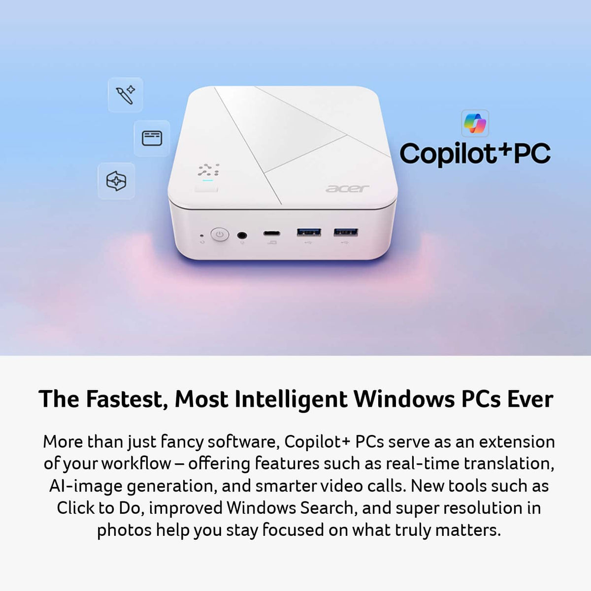 Acer - Revo Box AI RB102-GGP-UB33 Mini PC Desktop Copilot+PC - AMD Ryzen AI 7 445 2026 - 16GB DDR5 Memory - 512GB Storage - White