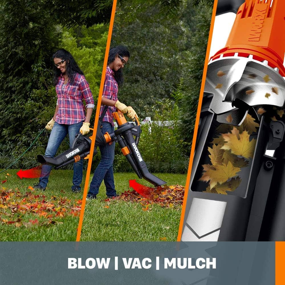 WORX - WG509 12 Amp TRIVAC 350CFM Corded Blower and Vaccum or Mulcher - Black
