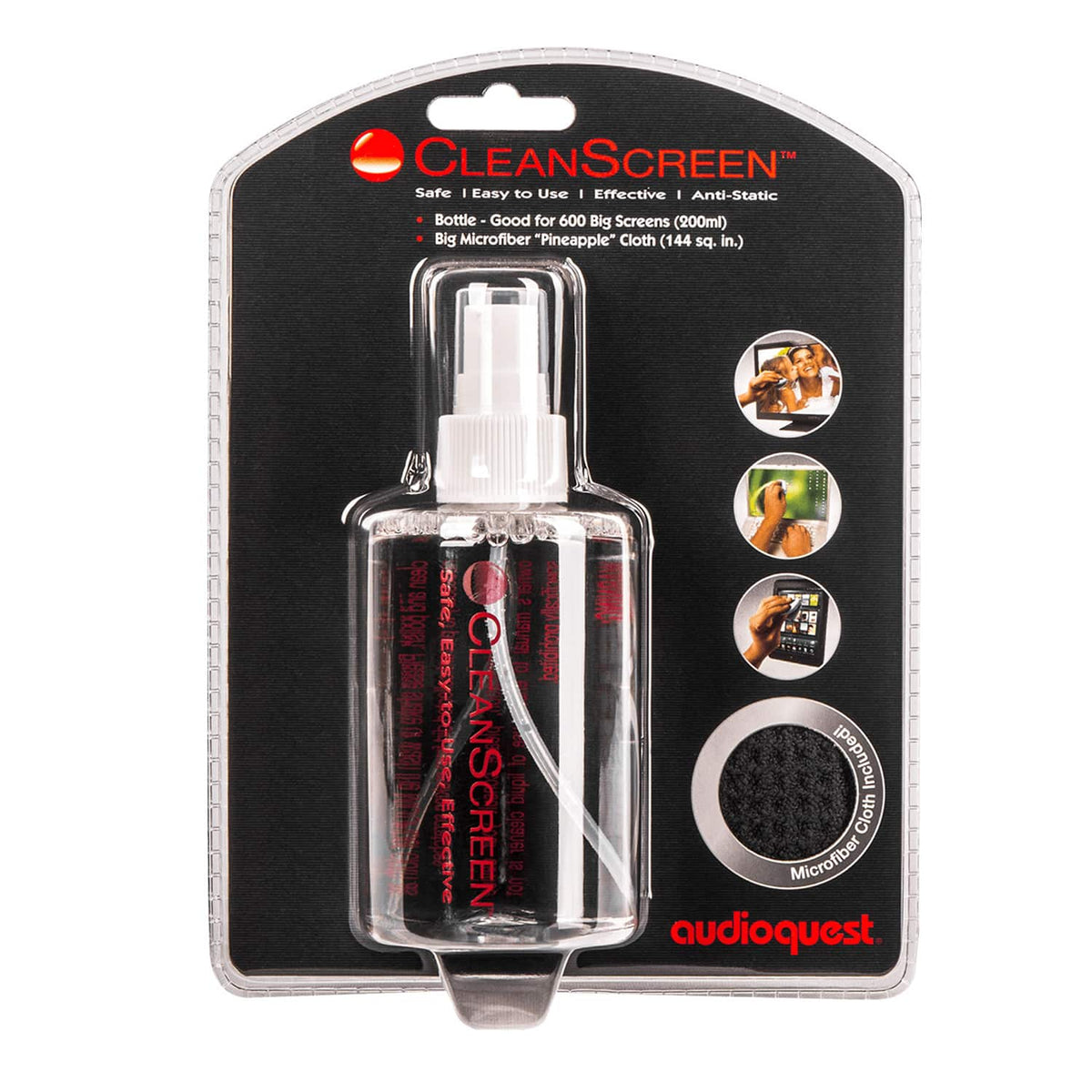 AudioQuest - CleanScreen Pack with 6 oz. (200 ml.) Bottle + Microfiber Cleaning Cloth