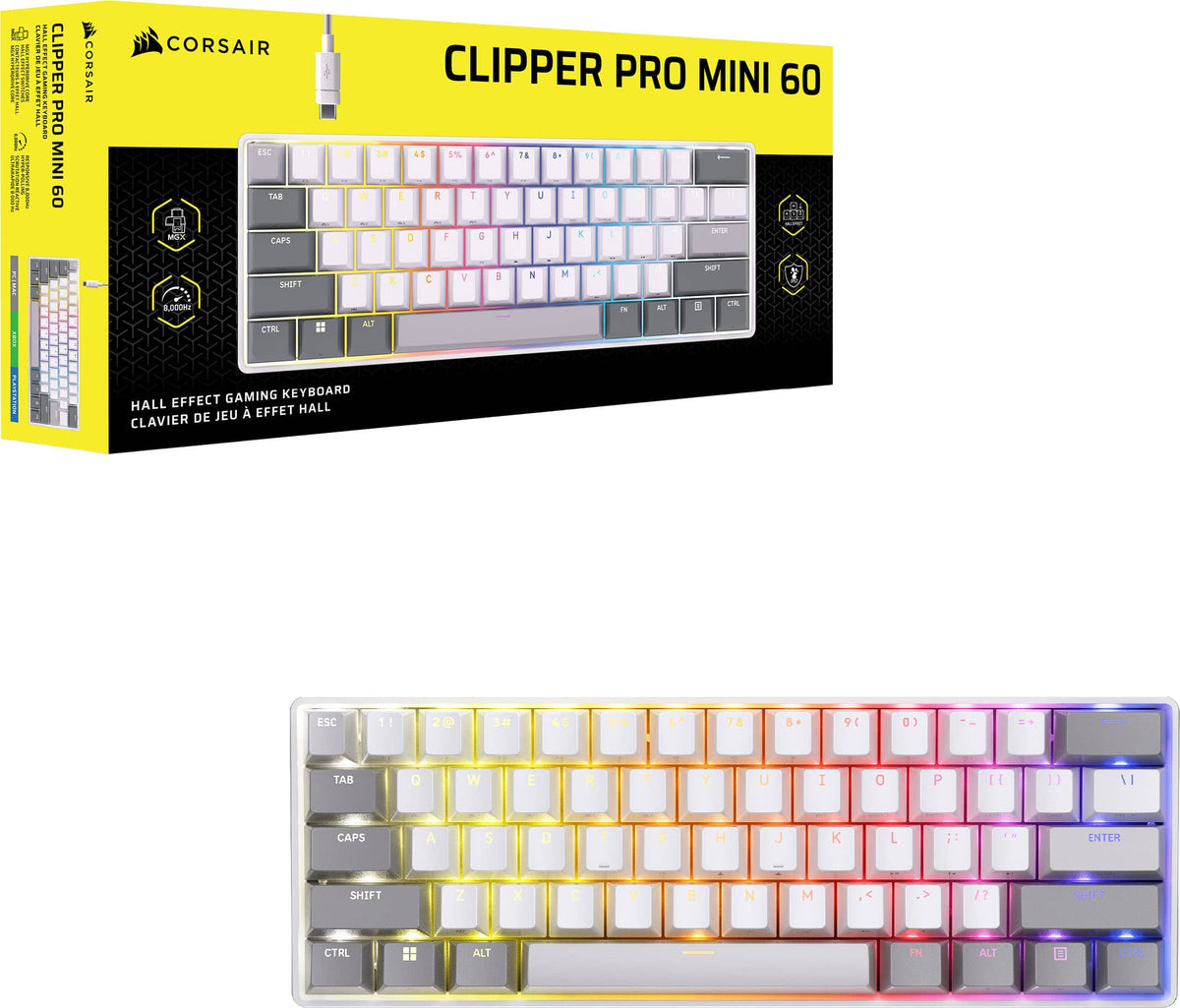 CORSAIR - CLIPPER PRO MINI 60 Hall Effect Gaming Keyboard - White