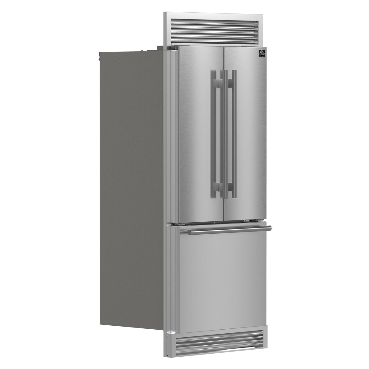 Forno Appliances - 30 in. Wide Gallipoli 17.5 Cu. Ft. Freestanding French Door Refrigerator with Decorative Trim Grill - Stainless Steel