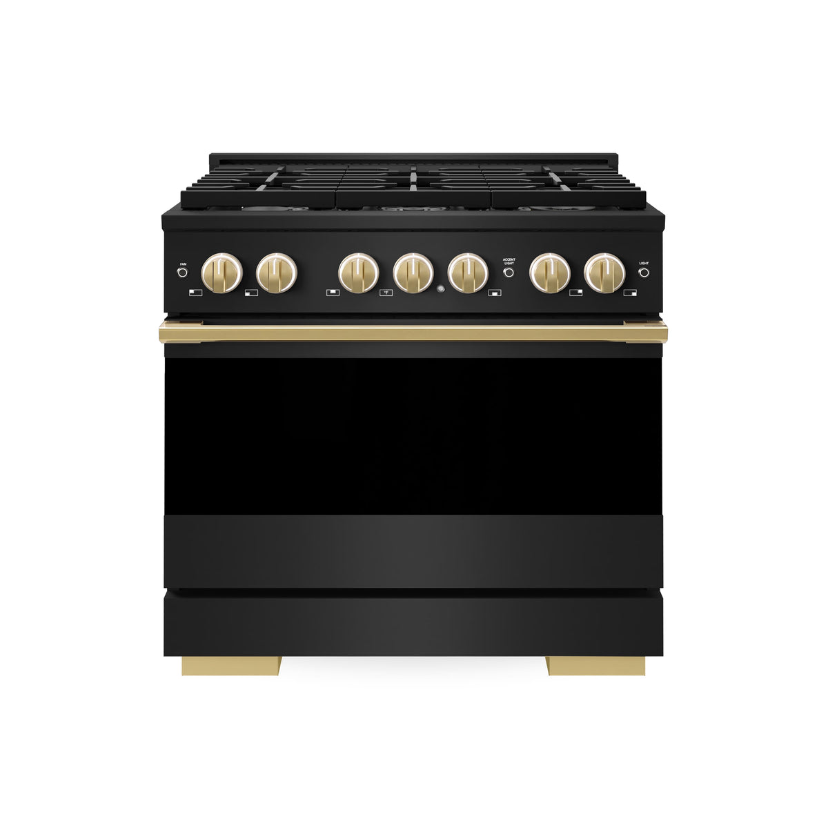 ZLINE - Autograph 36 in. 5.2 cu. ft. Marino Dual Fuel Freestanding Range with 6 Gas Burners in Black Steel with Gold Accents - Black Stainless Steel