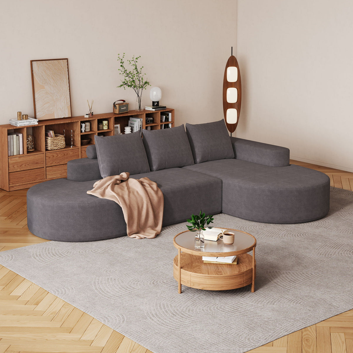 Sofá Curvo Moderno, Juego Seccional Modular en Forma de L Con 3 Almohadas