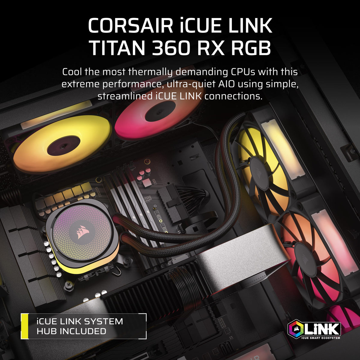 CORSAIR - iCUE LINK TITAN 360 RX Liquid CPU Cooler with RGB Lighting - Black
