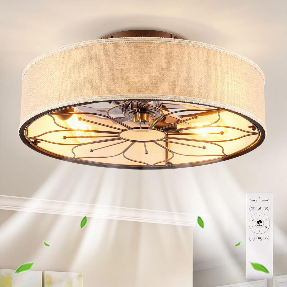 Ventilador de techo sin aspas Lotus con control remoto para sala de estar - Negro mate