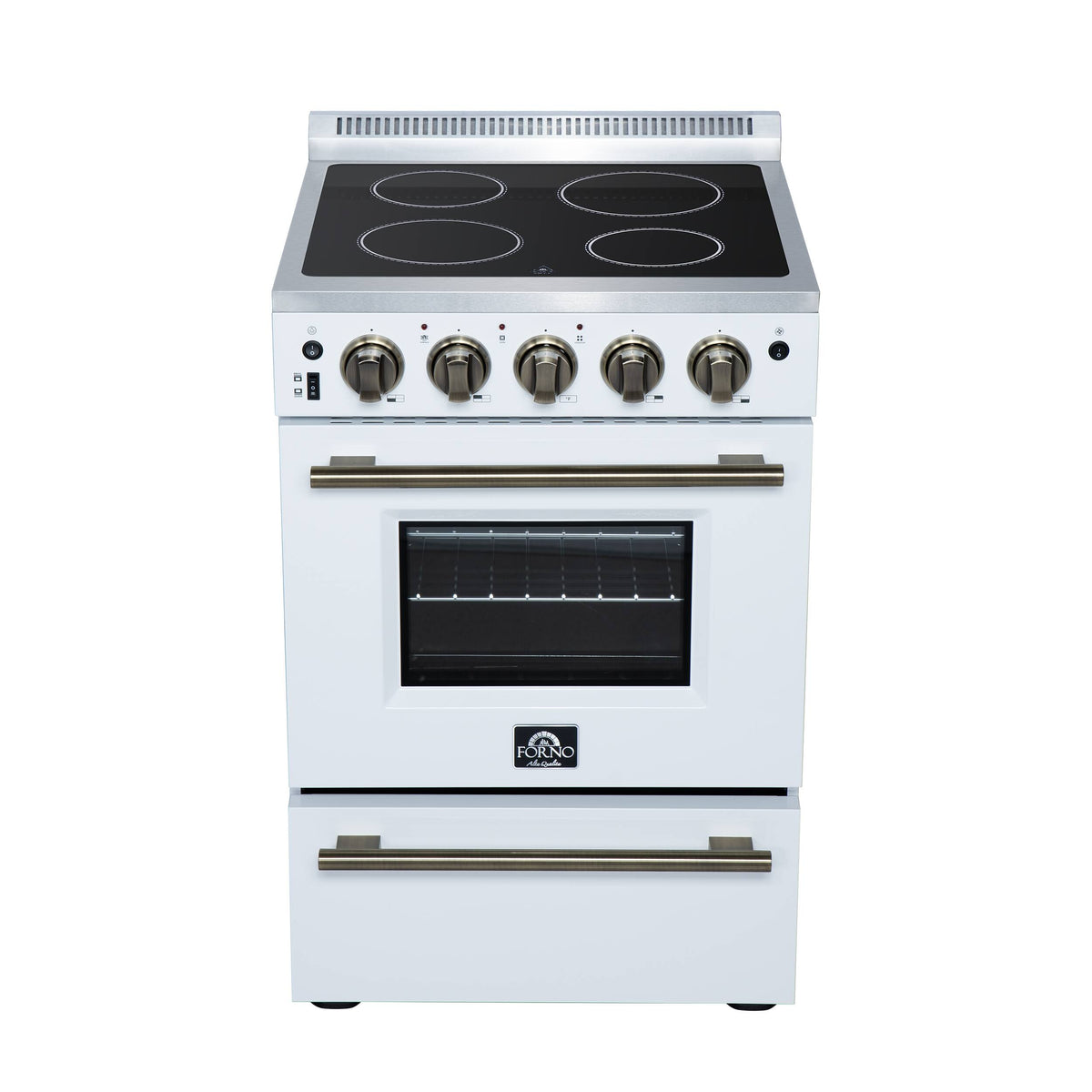 Forno Appliances - 24 in. Wide 4 Elements Loiano 2.3 Cu. Ft. Freestanding Electric Range with Storage Drawer - White