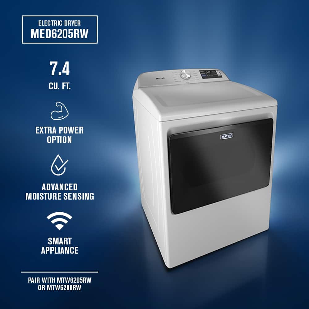 Maytag - 7.4 Cu. Ft. Smart Electric Dryer with Extra Power and Advanced Moisture Sensing - White