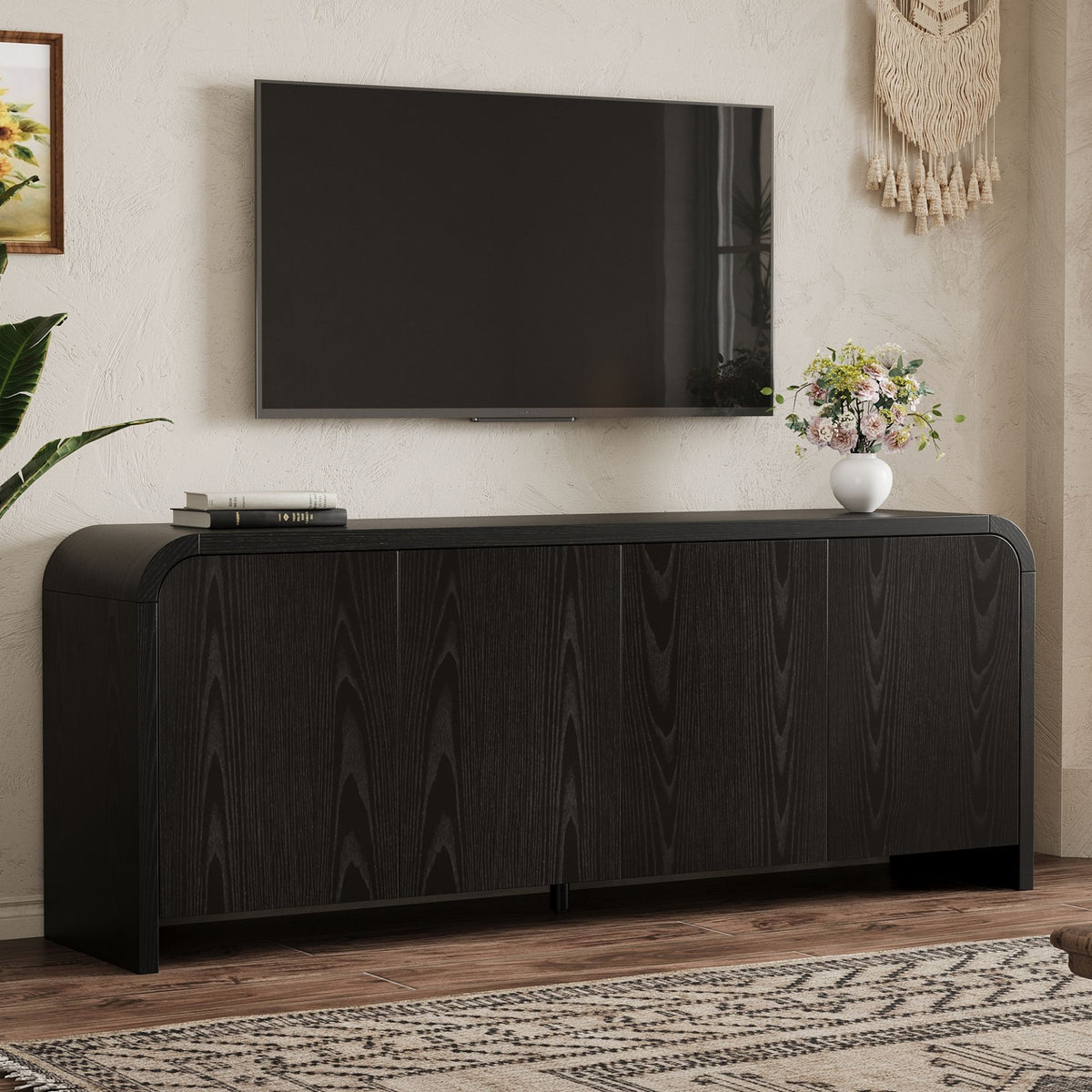 Mueble para TV de borde curvo con gabinetes grandes