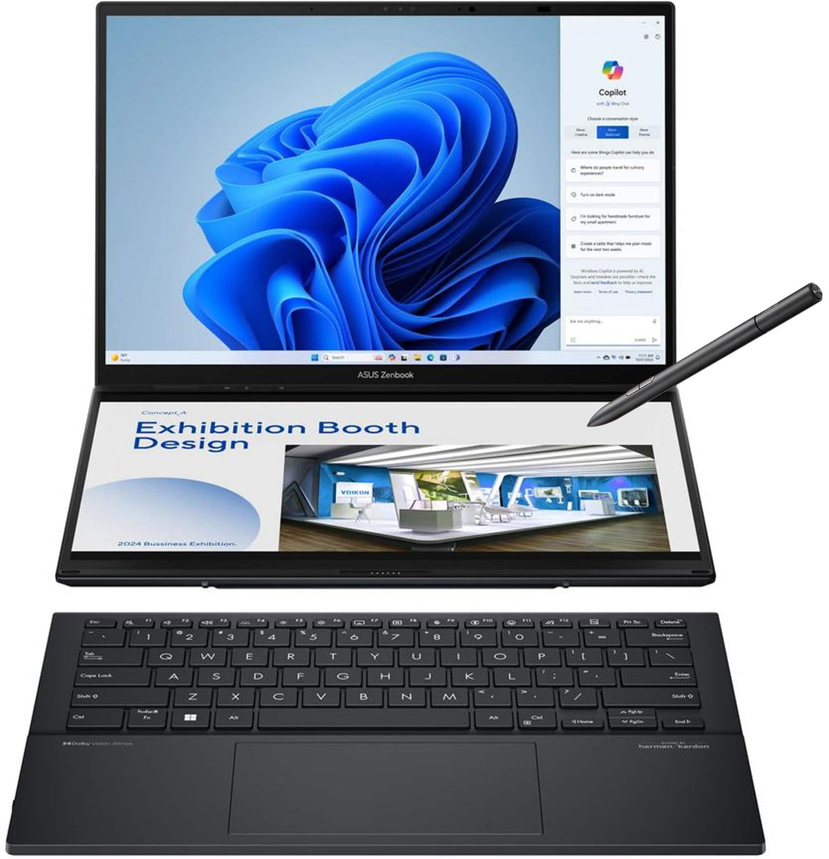 ASUS - Zenbook Duo Dual 14" 3K OLED Touch Laptop - Evo Intel Core Ultra 9 285H with 32GB RAM - Intel Arc Graphics - 1TB SSD - Inkwell Gray