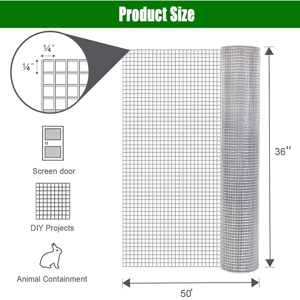 Galvanized Hardware Cloth, Gauge Metal Wire Fencing Roll For Garden And Animal Protection - Silver