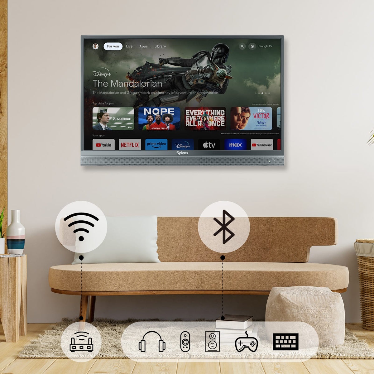 Sylvox - 32" Vehicle Series 12V RV Camper Smart TV 1080P with Google TV, WiFi & Bluetooth, DC/AC Powered Television