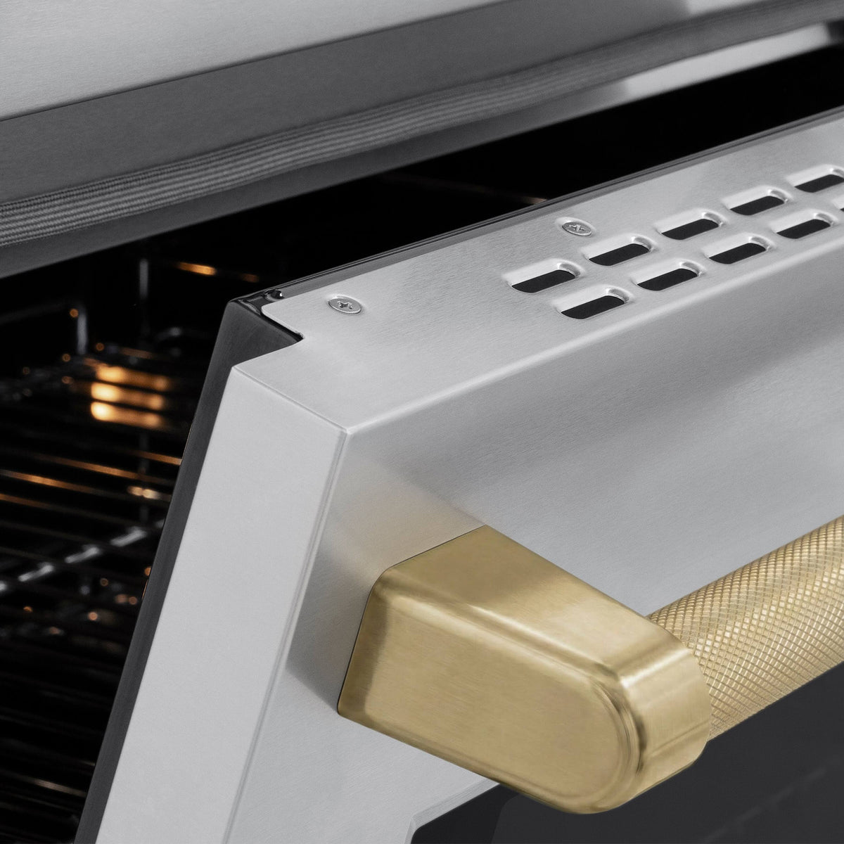 ZLINE - 36 in. Wide 5 Elements Autograph 5.2 cu. ft. Paramount Freestanding Induction Range with Champagne Bronze Helix Handle - Stainless Steel