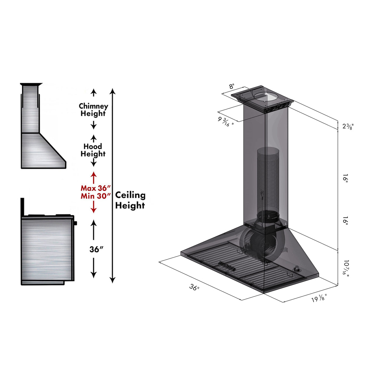 ZLINE - 36 inches - Externally Vented - Wall Range Hood - Stainless Steel