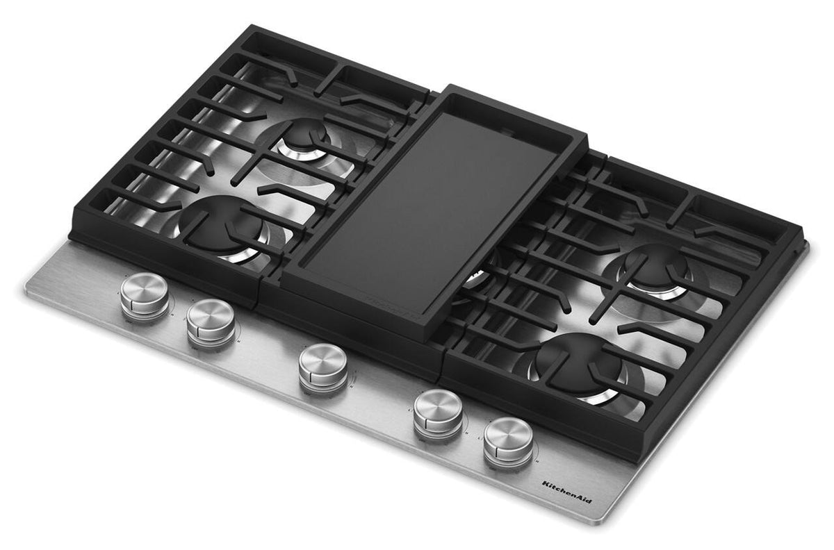 KitchenAid - 30" Gas Cooktop with 5 Burners and Integrated Wok Grate - Stainless Steel