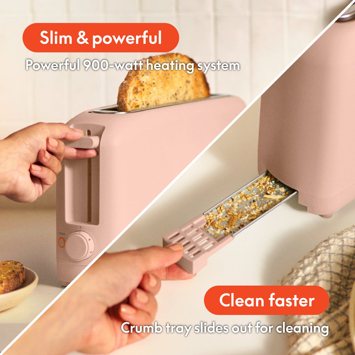 Bella - Fits-anywhere Kitchenware: 2-Slice Slim Toaster with Long Wide Slot - Blossom